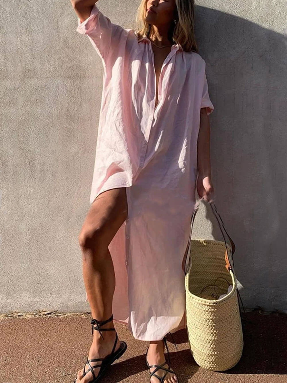Elize | Minimalistische Maxi Shirtjurk met Knopen