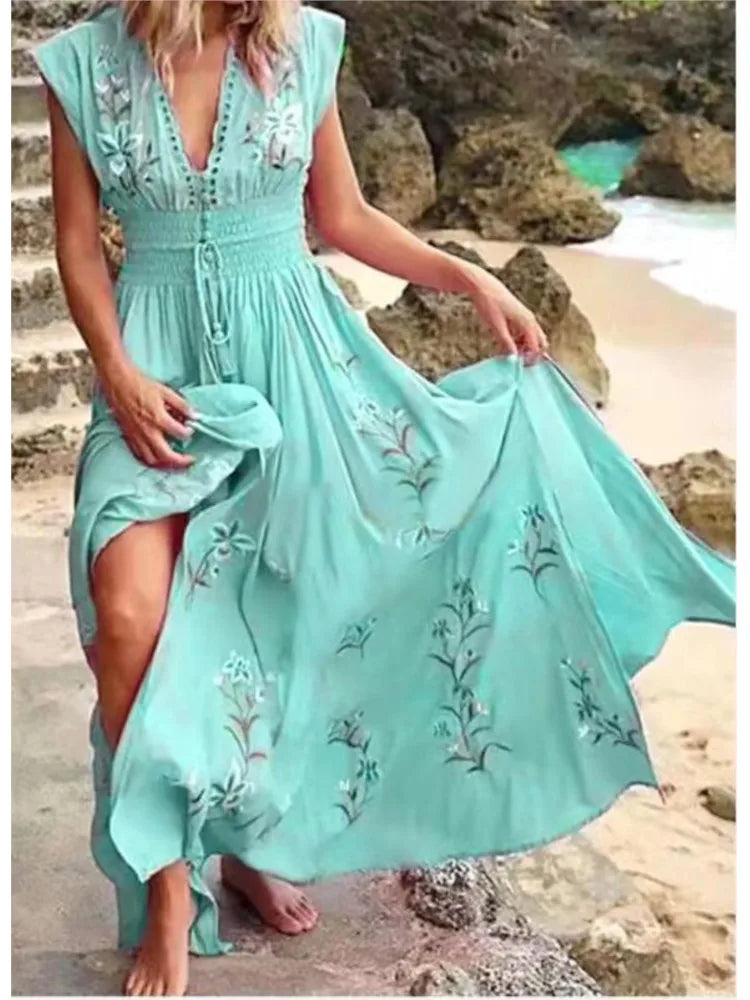 Zora | Geborduurde maxi jurk