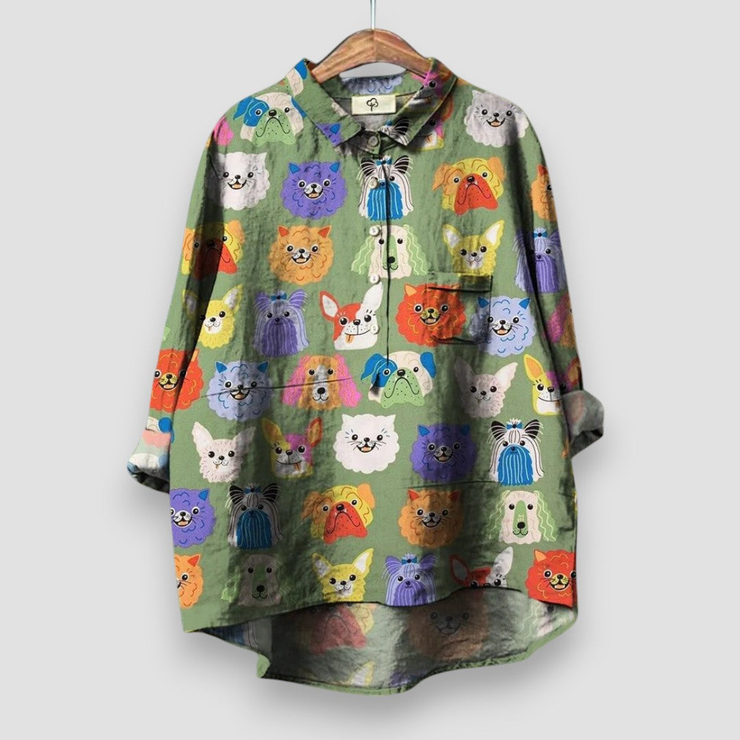 Kathrin | Damesblouse met Hondenprint