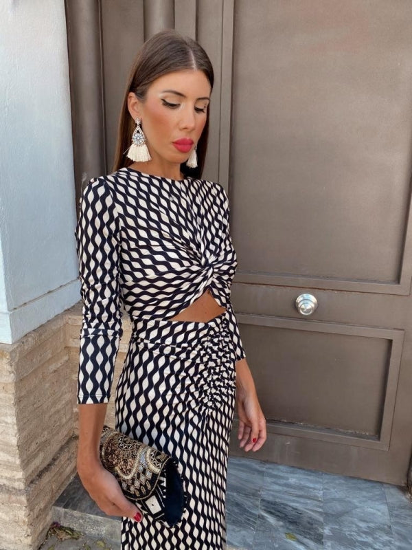 Bianca | Zwarte Midi jurk met Print