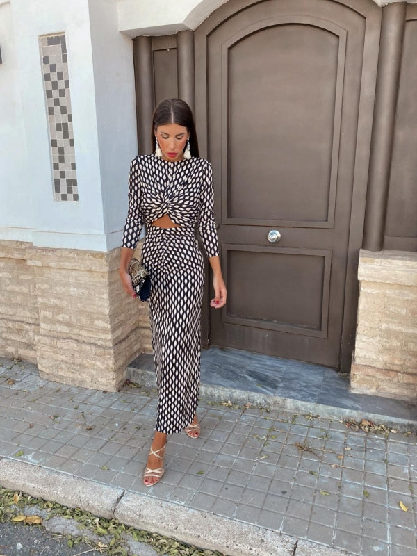 Bianca | Zwarte Midi jurk met Print