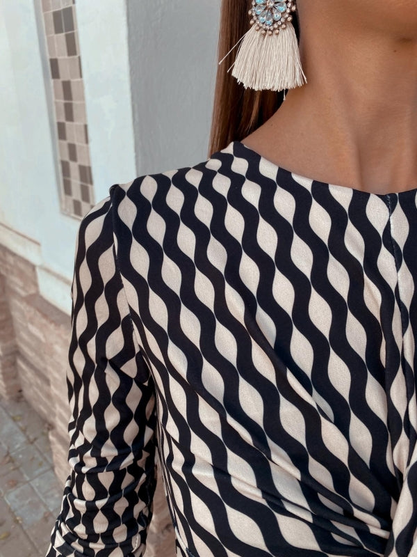 Bianca | Zwarte Midi jurk met Print