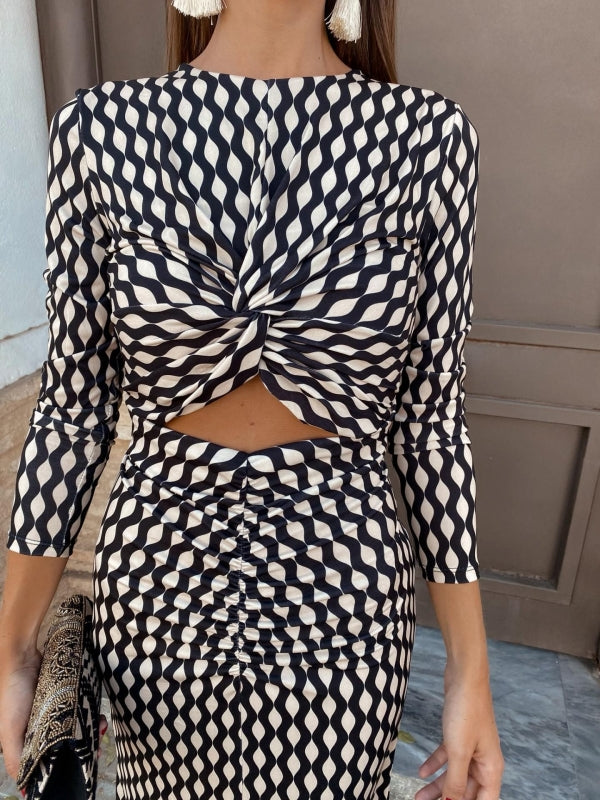 Bianca | Zwarte Midi jurk met Print