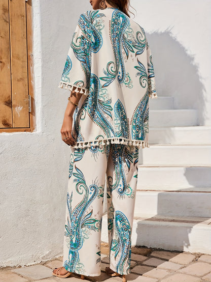 Lana | Tropische Kimono Set met Brede Pijpen