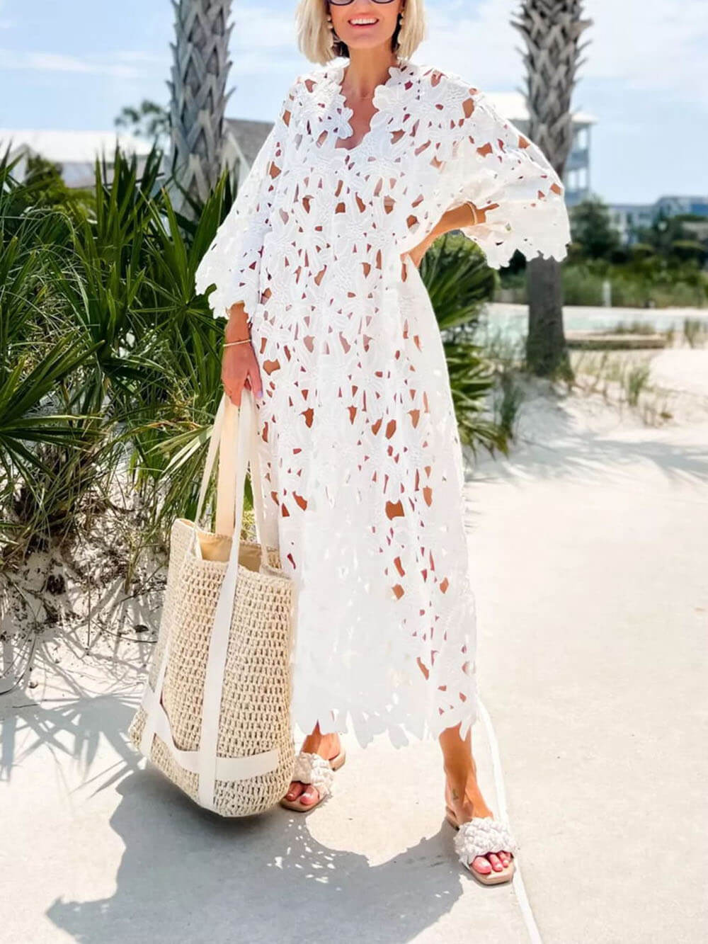 Kanten Strandjurk met Bloemenpatroon