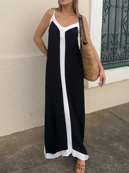 Colorblock Midi Jurk met Bretels