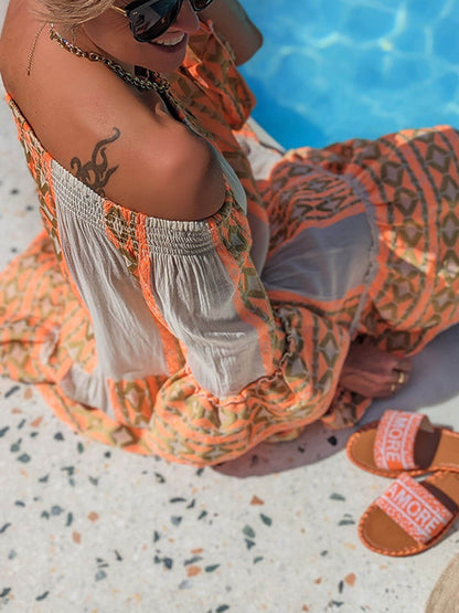 Off-Shoulder Mini Jurk met Etnische Print