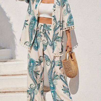 Lana | Tropische Kimono Set met Brede Pijpen