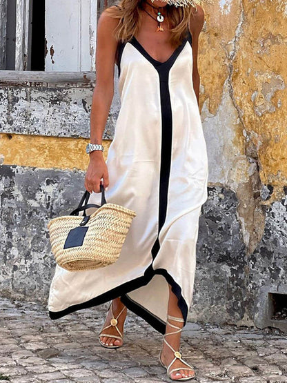 Colorblock Midi Jurk met Bretels