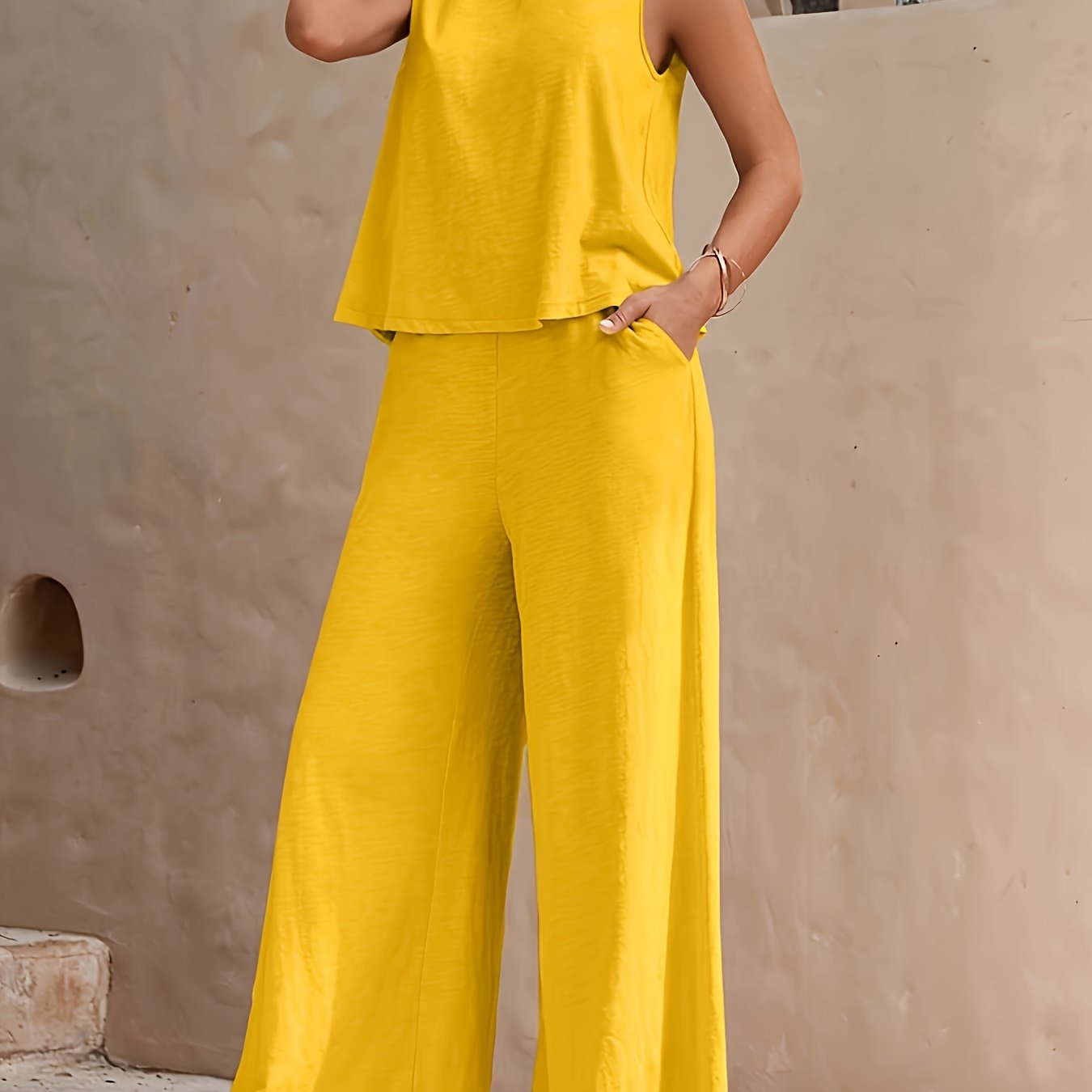 Luna | Chic Rood Mouwloos Topje met Wijde Broekset