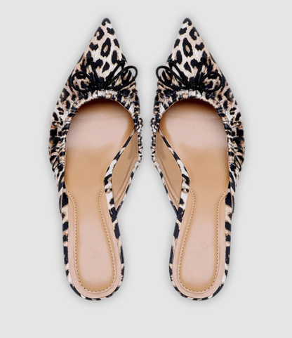 Cleo | Luipaard Mules met Vlinderdas
