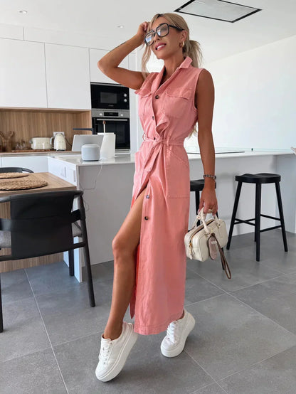 Sanne | Maxi Denim Jurk met Tijdloze Elegantie