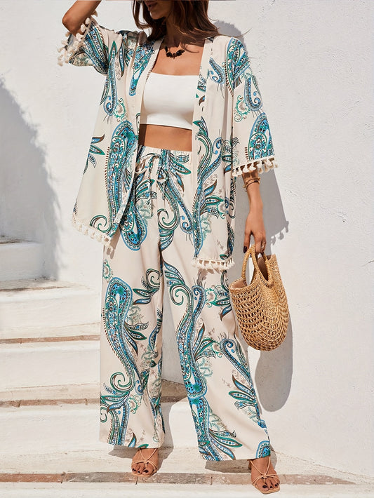 Lana | Tropische Kimono Set met Brede Pijpen
