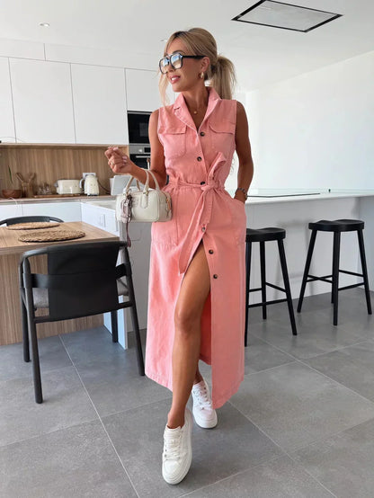 Sanne | Maxi Denim Jurk met Tijdloze Elegantie