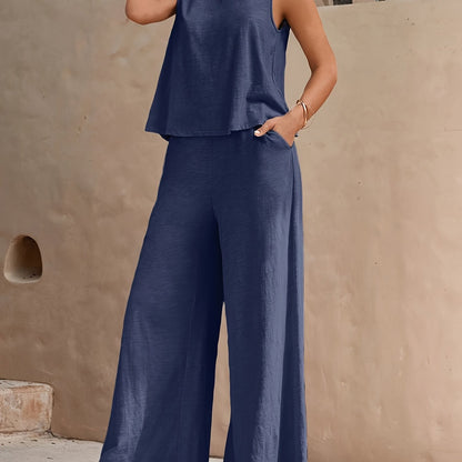 Luna | Chic Rood Mouwloos Topje met Wijde Broekset