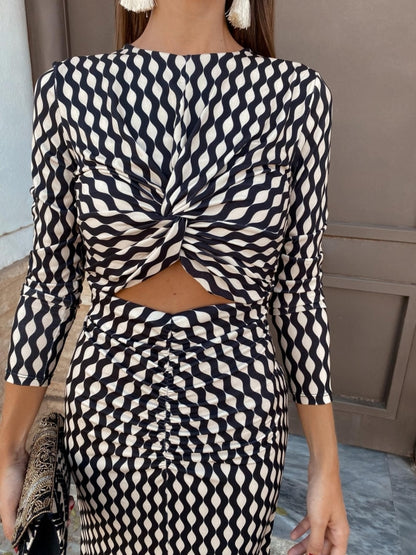 Bianca | Zwarte Midi jurk met Print